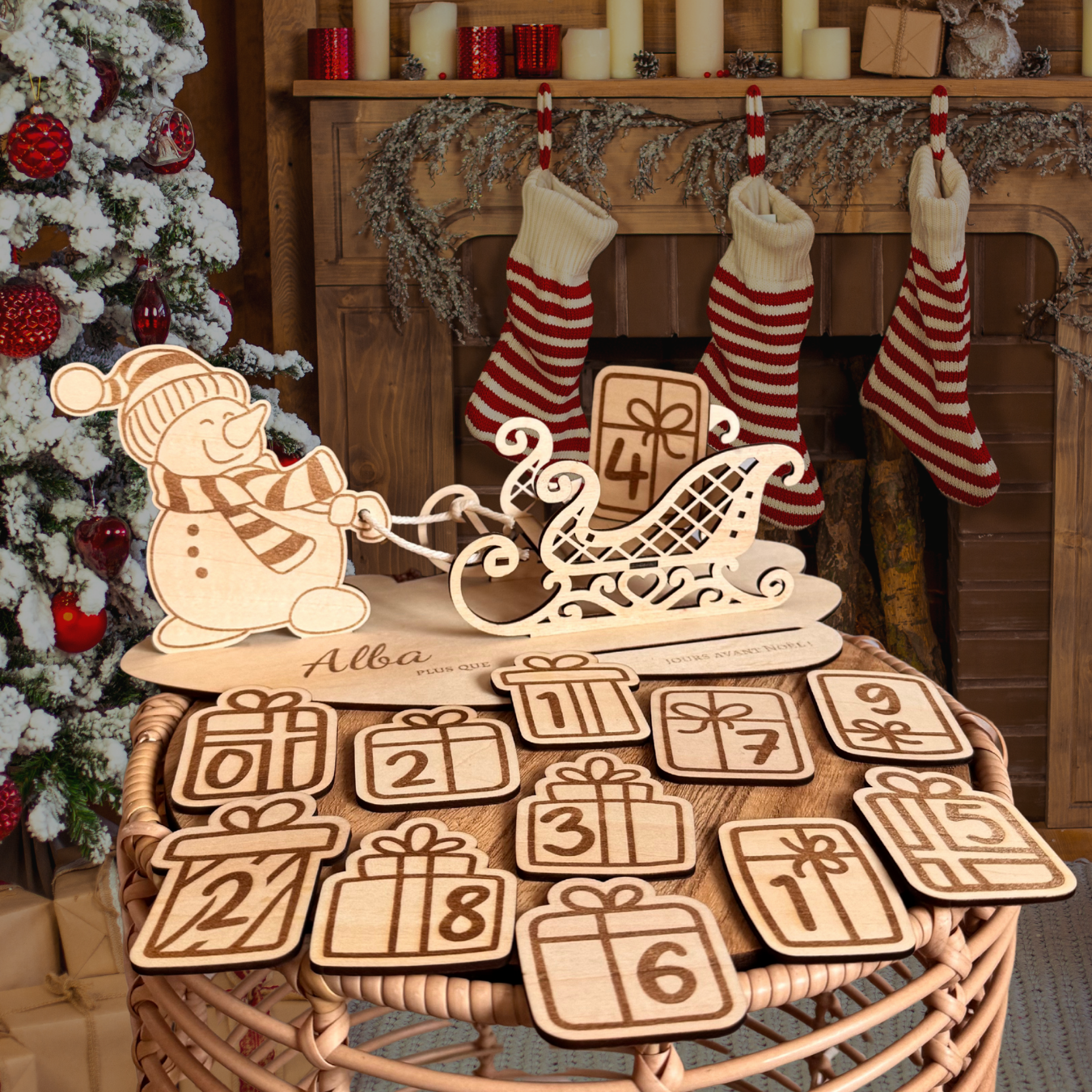 Traîneau de décompte de Noël personnalisé Atelier Liméa