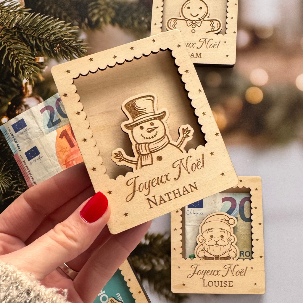 Carte-Enveloppe de Noël en Bois – Idéale pour offrir de l’argent ou une carte cadeau Atelier Liméa
