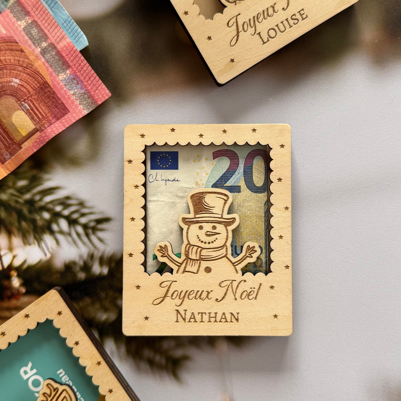 Carte-Enveloppe de Noël en Bois – Idéale pour offrir de l’argent ou une carte cadeau Atelier Liméa