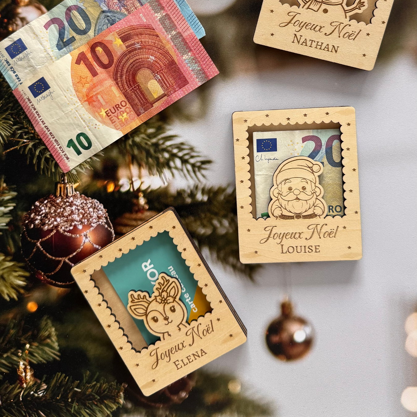 Carte-Enveloppe de Noël en Bois – Idéale pour offrir de l’argent ou une carte cadeau Atelier Liméa
