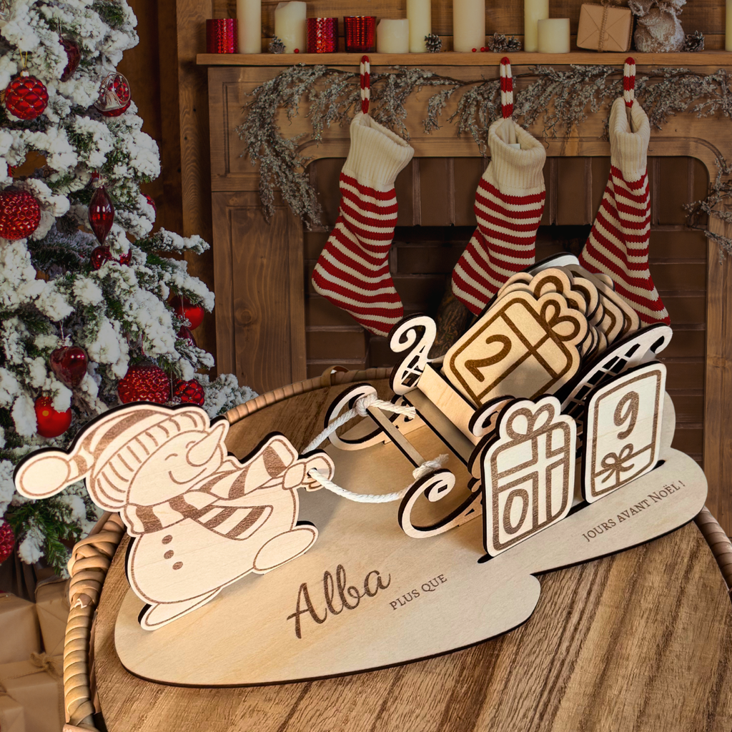 Traîneau de décompte de Noël personnalisé Atelier Liméa