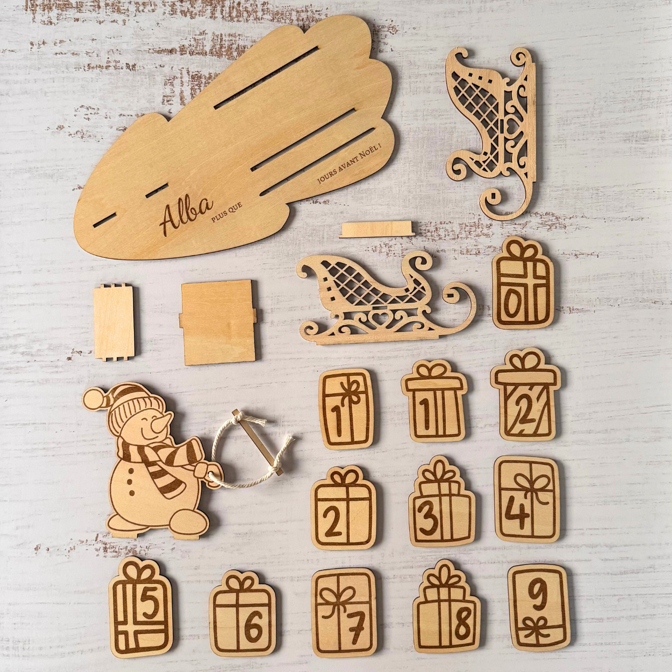 Traîneau de décompte de Noël personnalisé Atelier Liméa