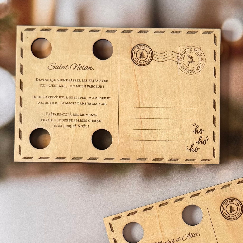 Carte postale du lutin farceur – Annonce sa venue Atelier Liméa