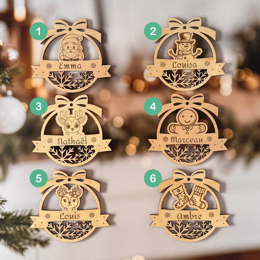 Boule de Noël personnalisée – Prénom et motif au choix Atelier Liméa